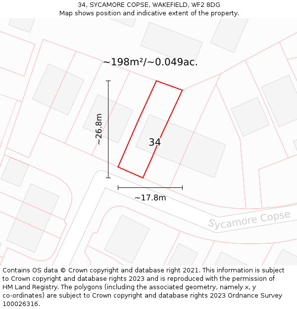 34, SYCAMORE COPSE, WAKEFIELD, WF2 8DG: Plot and title map