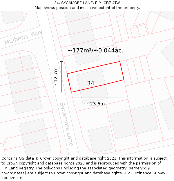 34, SYCAMORE LANE, ELY, CB7 4TW: Plot and title map