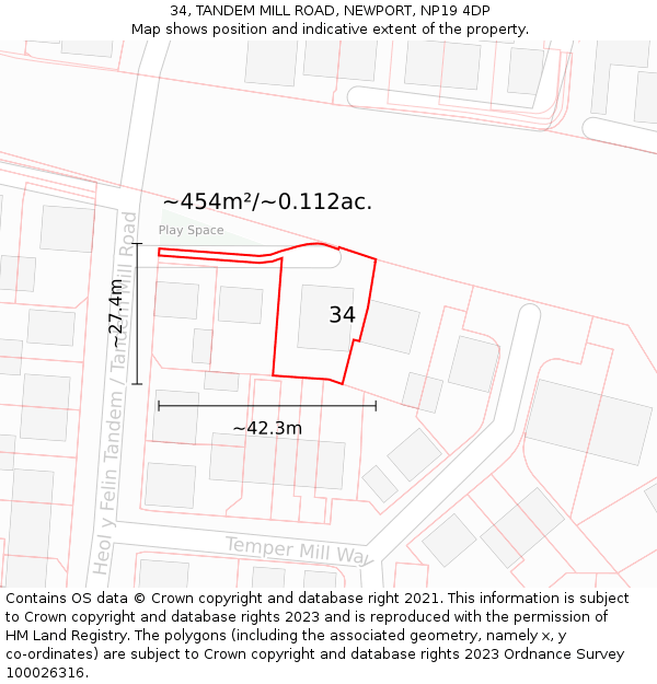 34, TANDEM MILL ROAD, NEWPORT, NP19 4DP: Plot and title map