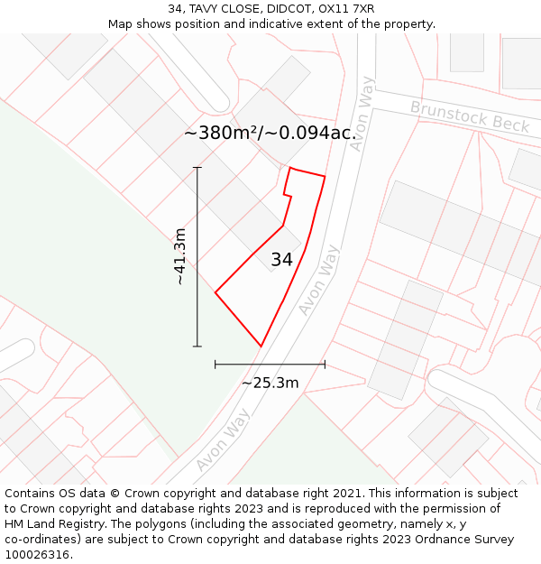 34, TAVY CLOSE, DIDCOT, OX11 7XR: Plot and title map