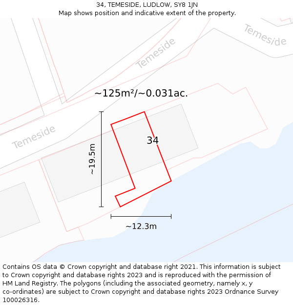 34, TEMESIDE, LUDLOW, SY8 1JN: Plot and title map