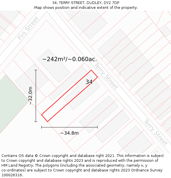 34, TERRY STREET, DUDLEY, DY2 7DP: Plot and title map