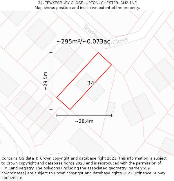 34, TEWKESBURY CLOSE, UPTON, CHESTER, CH2 1NF: Plot and title map