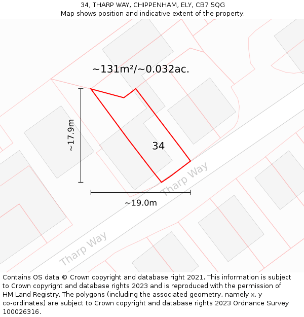 34, THARP WAY, CHIPPENHAM, ELY, CB7 5QG: Plot and title map