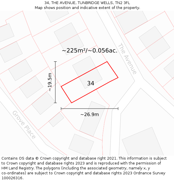 34, THE AVENUE, TUNBRIDGE WELLS, TN2 3FL: Plot and title map