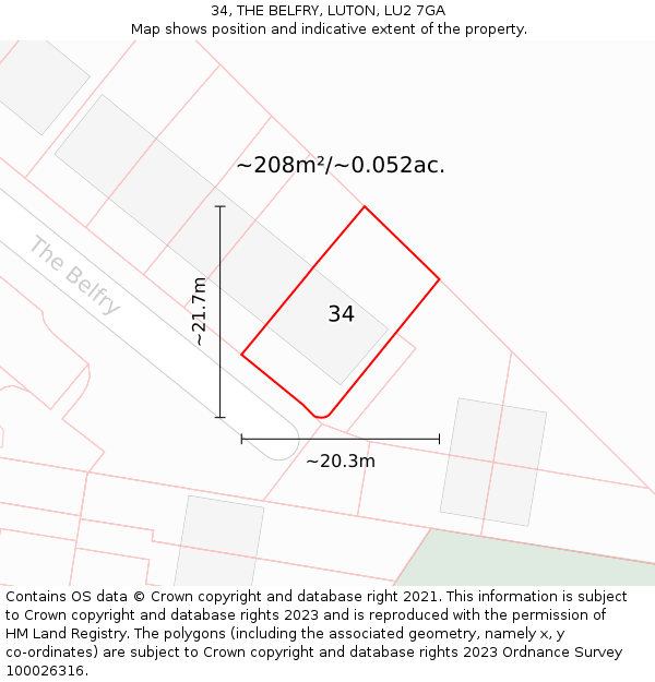 34, THE BELFRY, LUTON, LU2 7GA: Plot and title map