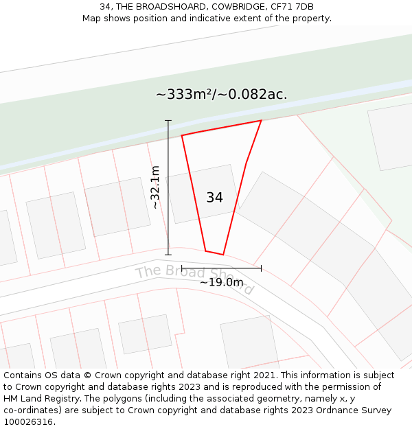 34, THE BROADSHOARD, COWBRIDGE, CF71 7DB: Plot and title map