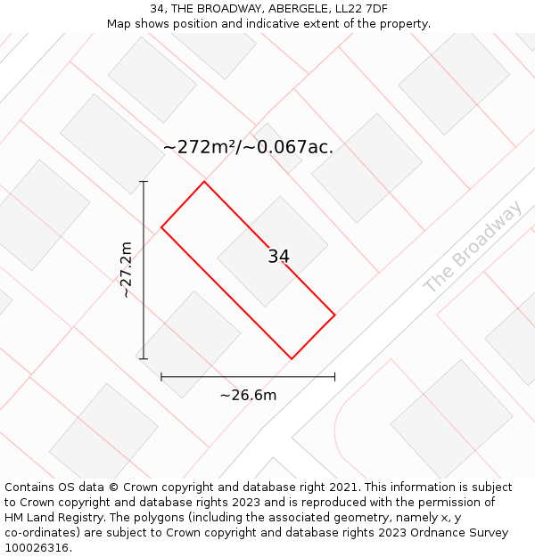 34, THE BROADWAY, ABERGELE, LL22 7DF: Plot and title map