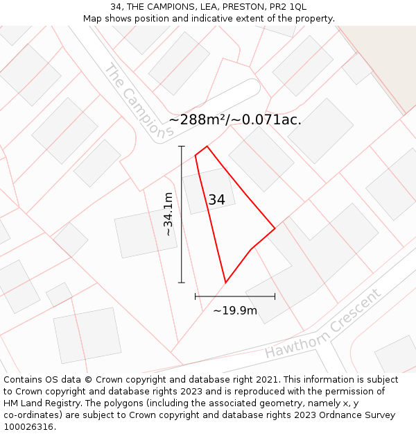 34, THE CAMPIONS, LEA, PRESTON, PR2 1QL: Plot and title map