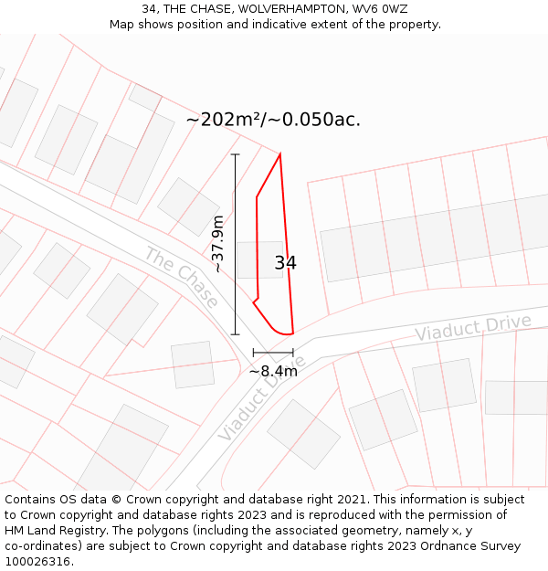 34, THE CHASE, WOLVERHAMPTON, WV6 0WZ: Plot and title map