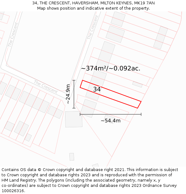 34, THE CRESCENT, HAVERSHAM, MILTON KEYNES, MK19 7AN: Plot and title map