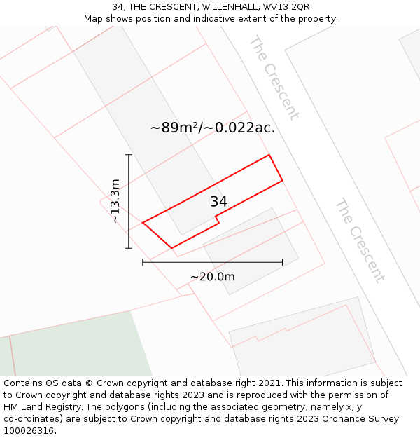 34, THE CRESCENT, WILLENHALL, WV13 2QR: Plot and title map