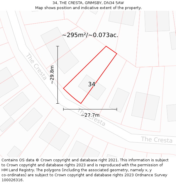 34, THE CRESTA, GRIMSBY, DN34 5AW: Plot and title map