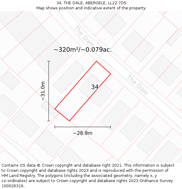 34, THE DALE, ABERGELE, LL22 7DS: Plot and title map