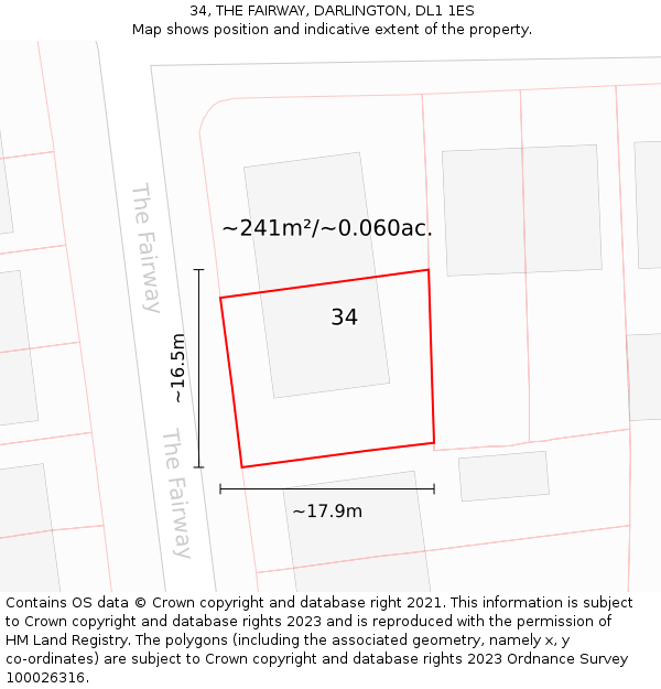 34, THE FAIRWAY, DARLINGTON, DL1 1ES: Plot and title map