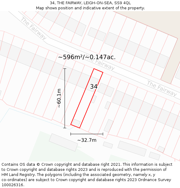 34, THE FAIRWAY, LEIGH-ON-SEA, SS9 4QL: Plot and title map
