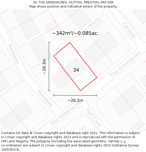 34, THE GREENACRES, HUTTON, PRESTON, PR4 5SR: Plot and title map