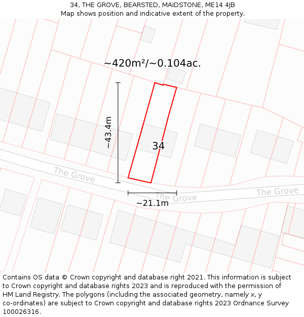 34, THE GROVE, BEARSTED, MAIDSTONE, ME14 4JB: Plot and title map