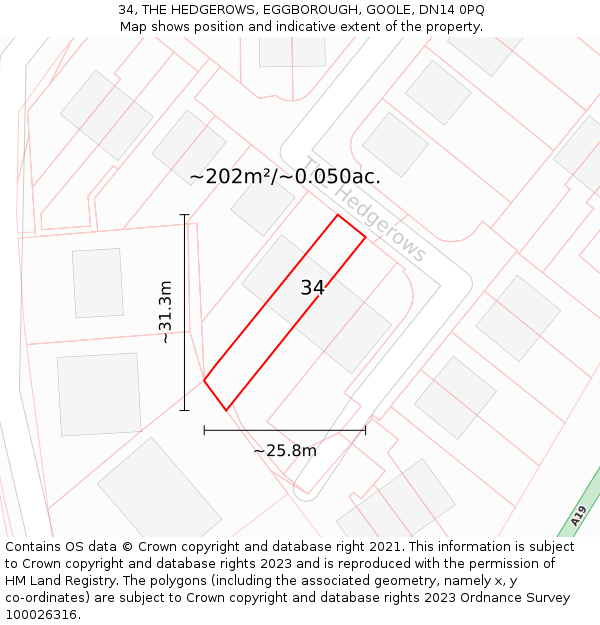 34, THE HEDGEROWS, EGGBOROUGH, GOOLE, DN14 0PQ: Plot and title map