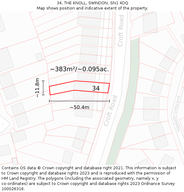 34, THE KNOLL, SWINDON, SN1 4DQ: Plot and title map