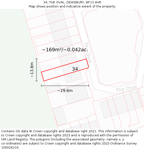 34, THE OVAL, DEWSBURY, WF13 4HR: Plot and title map