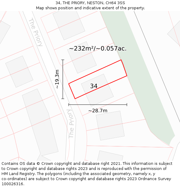 34, THE PRIORY, NESTON, CH64 3SS: Plot and title map