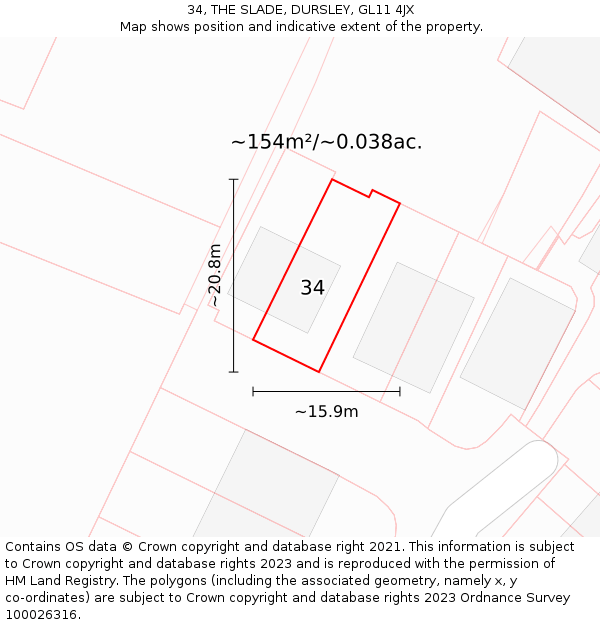 34, THE SLADE, DURSLEY, GL11 4JX: Plot and title map