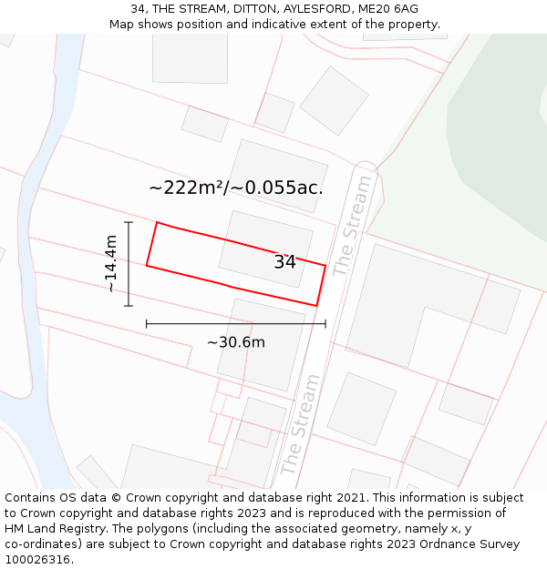 34, THE STREAM, DITTON, AYLESFORD, ME20 6AG: Plot and title map