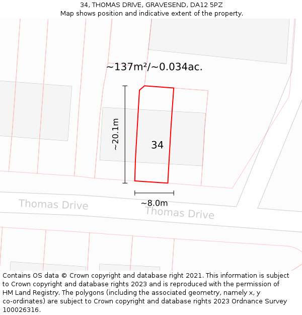 34, THOMAS DRIVE, GRAVESEND, DA12 5PZ: Plot and title map