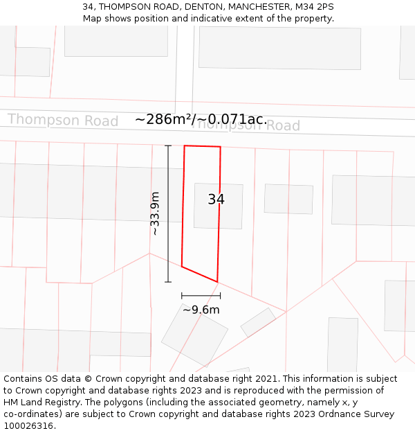 34, THOMPSON ROAD, DENTON, MANCHESTER, M34 2PS: Plot and title map