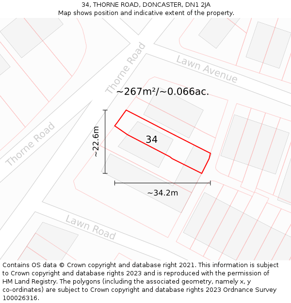 34, THORNE ROAD, DONCASTER, DN1 2JA: Plot and title map
