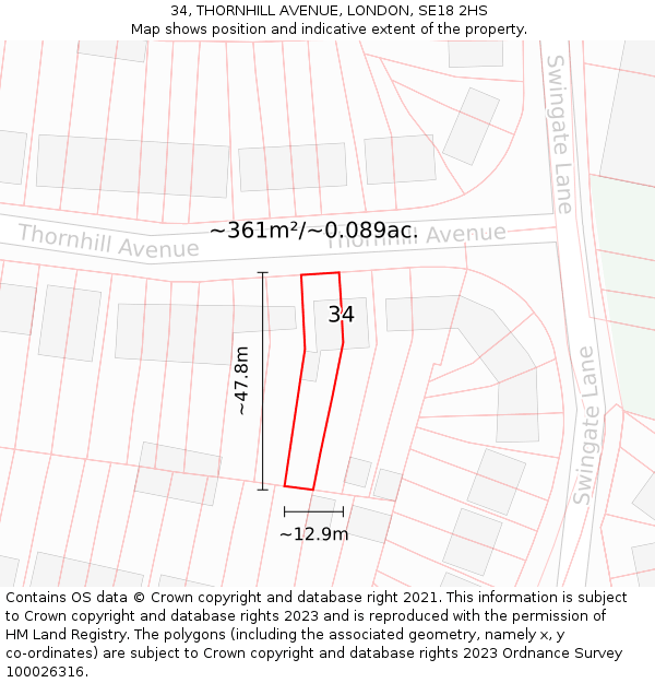 34, THORNHILL AVENUE, LONDON, SE18 2HS: Plot and title map