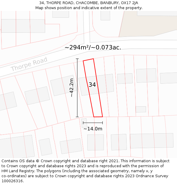 34, THORPE ROAD, CHACOMBE, BANBURY, OX17 2JA: Plot and title map