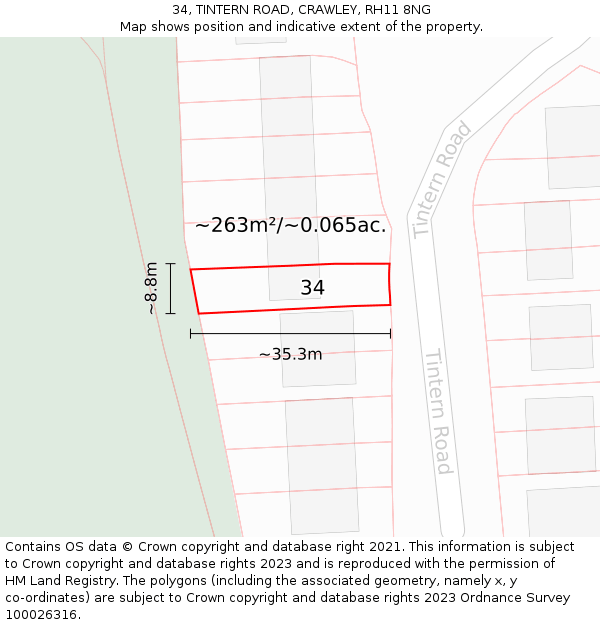 34, TINTERN ROAD, CRAWLEY, RH11 8NG: Plot and title map