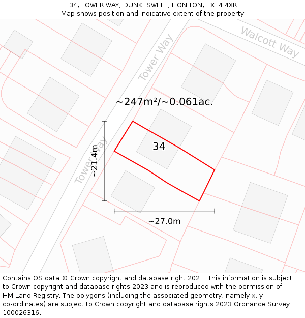 34, TOWER WAY, DUNKESWELL, HONITON, EX14 4XR: Plot and title map