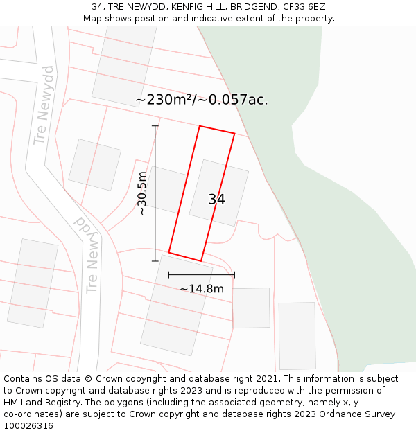 34, TRE NEWYDD, KENFIG HILL, BRIDGEND, CF33 6EZ: Plot and title map