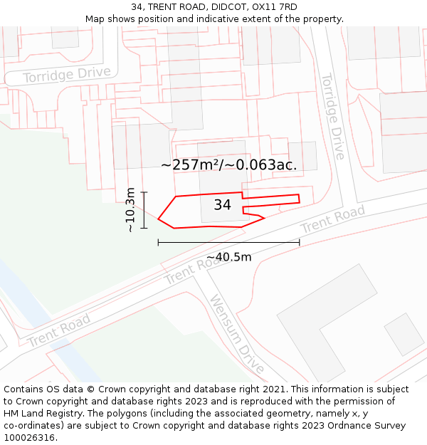 34, TRENT ROAD, DIDCOT, OX11 7RD: Plot and title map