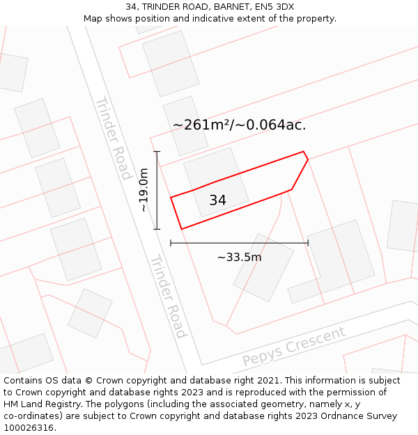 34, TRINDER ROAD, BARNET, EN5 3DX: Plot and title map