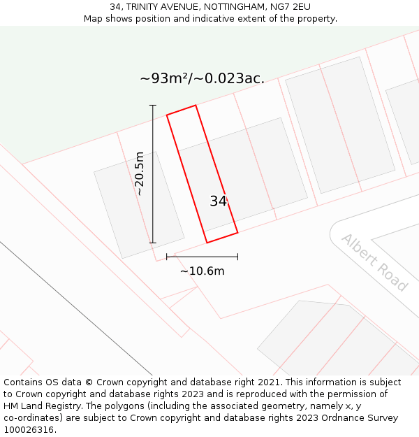 34, TRINITY AVENUE, NOTTINGHAM, NG7 2EU: Plot and title map