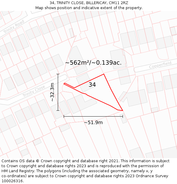 34, TRINITY CLOSE, BILLERICAY, CM11 2RZ: Plot and title map