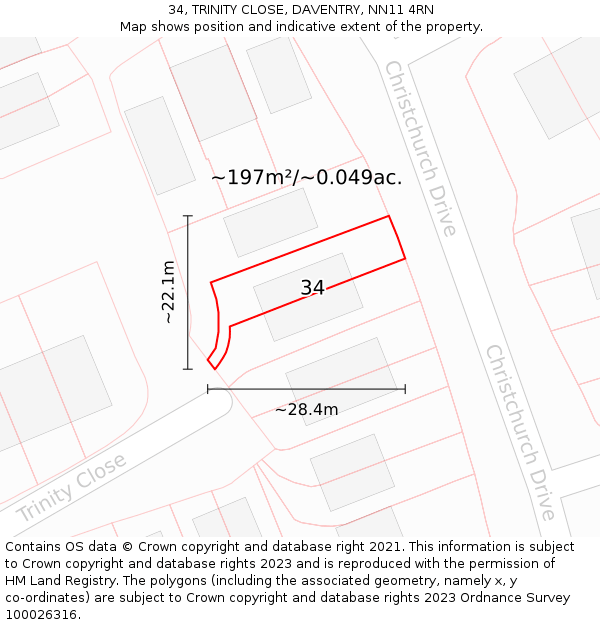 34, TRINITY CLOSE, DAVENTRY, NN11 4RN: Plot and title map