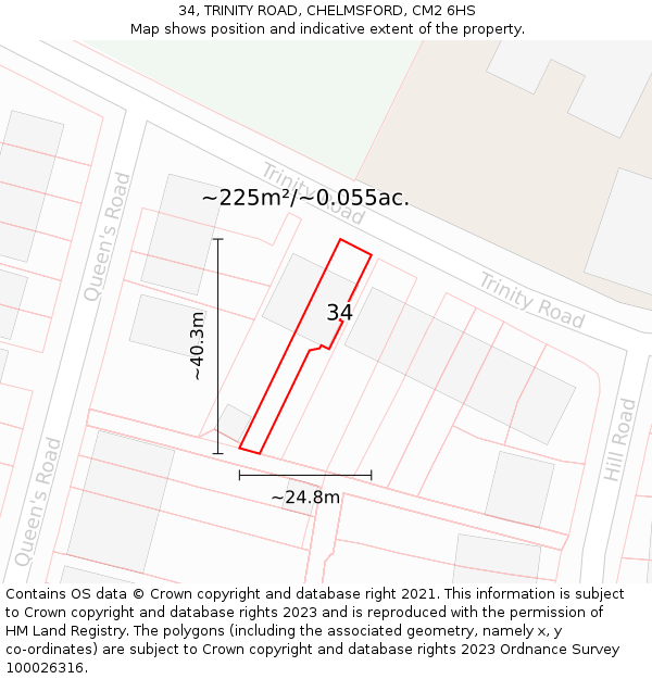 34, TRINITY ROAD, CHELMSFORD, CM2 6HS: Plot and title map