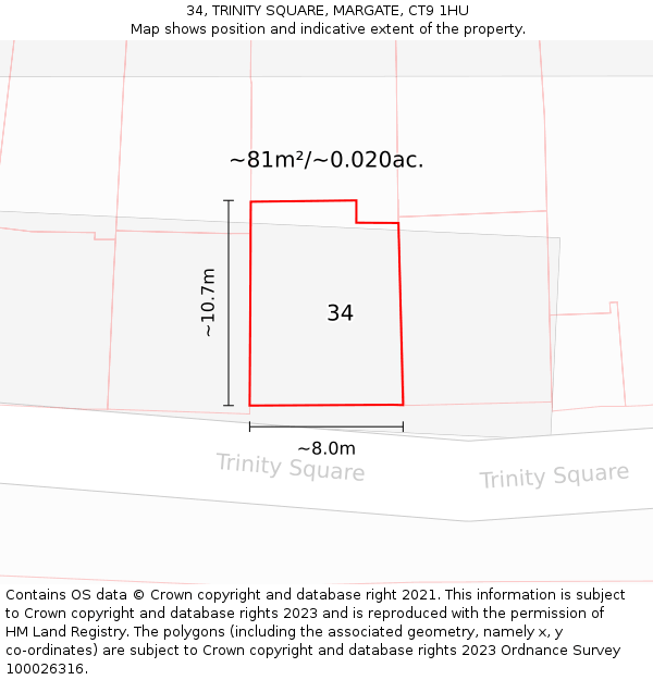 34, TRINITY SQUARE, MARGATE, CT9 1HU: Plot and title map