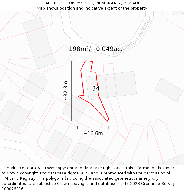 34, TRIPPLETON AVENUE, BIRMINGHAM, B32 4DE: Plot and title map