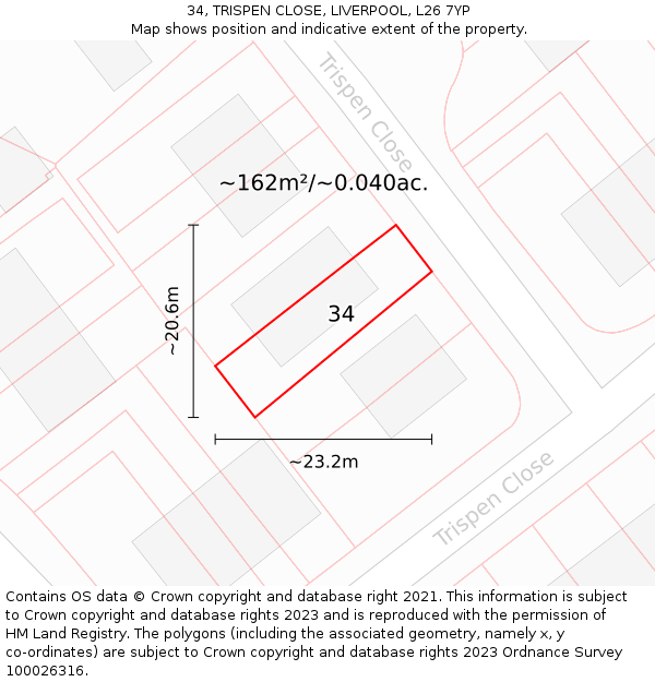 34, TRISPEN CLOSE, LIVERPOOL, L26 7YP: Plot and title map