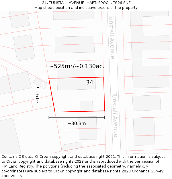 34, TUNSTALL AVENUE, HARTLEPOOL, TS26 8NE: Plot and title map