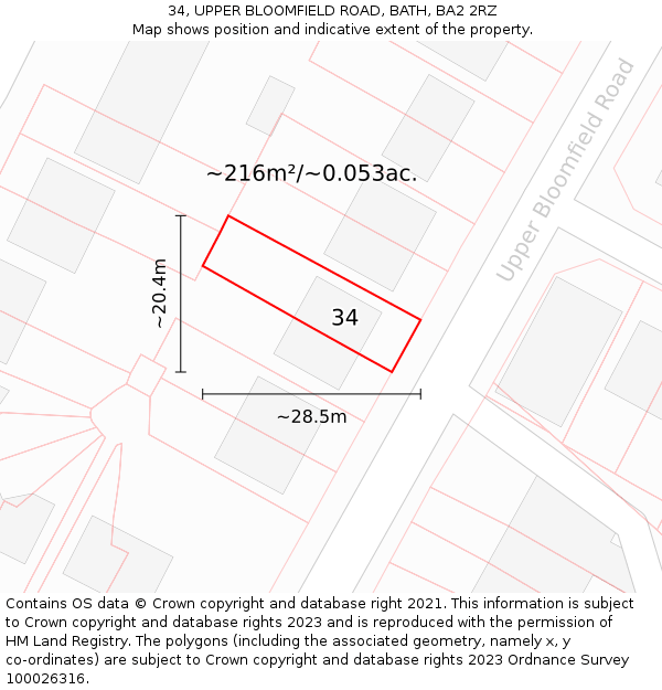 34, UPPER BLOOMFIELD ROAD, BATH, BA2 2RZ: Plot and title map