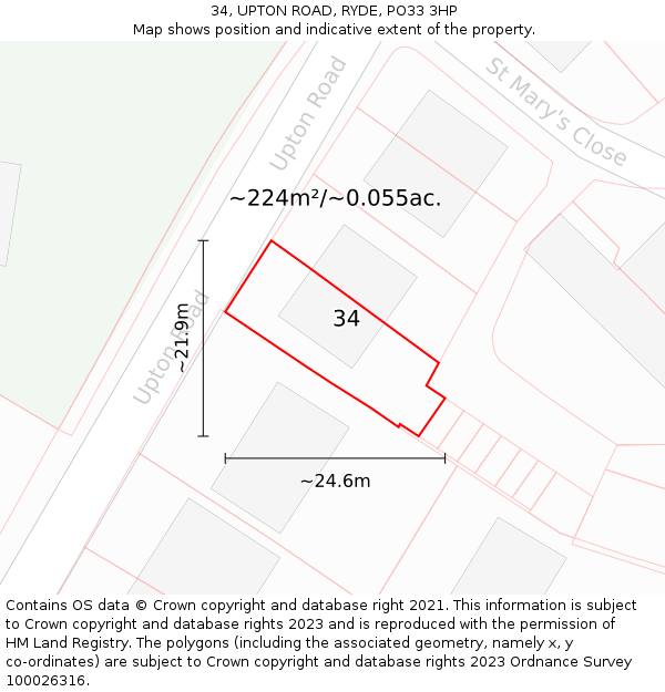 34, UPTON ROAD, RYDE, PO33 3HP: Plot and title map
