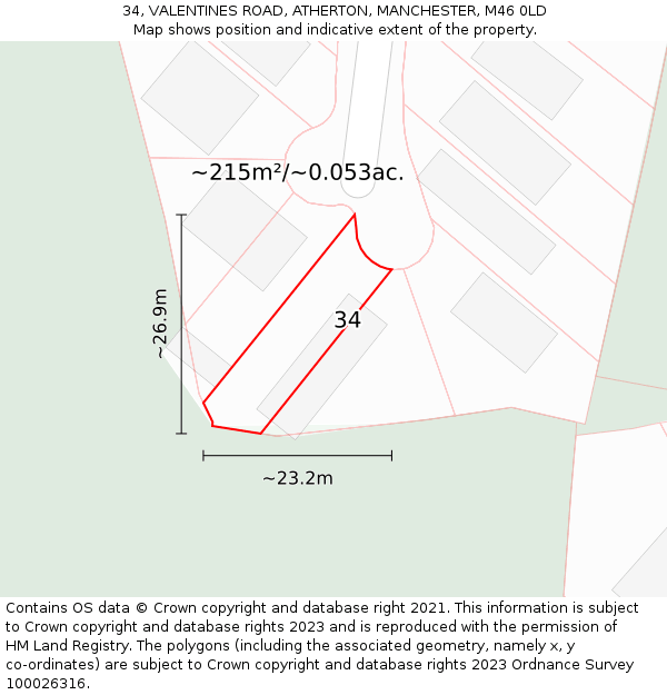 34, VALENTINES ROAD, ATHERTON, MANCHESTER, M46 0LD: Plot and title map