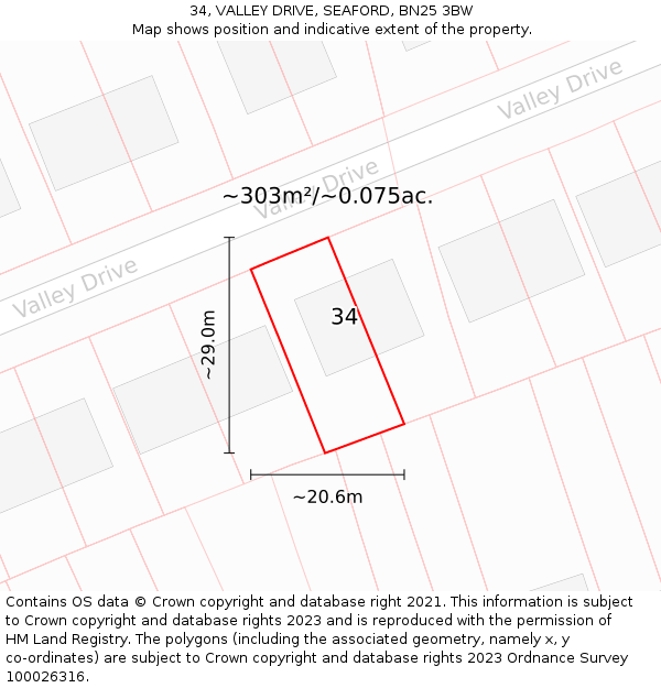 34, VALLEY DRIVE, SEAFORD, BN25 3BW: Plot and title map